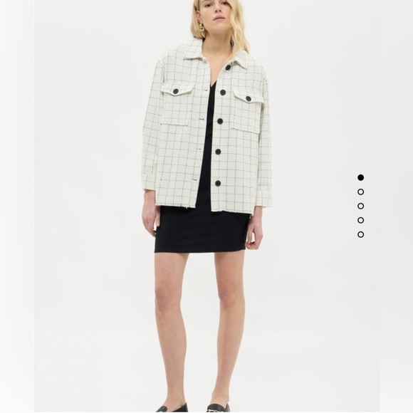 C By One Jackets & Blazers - C by One White and Black Fringe Plaid Cabincore Shirt Jacket Size 1X